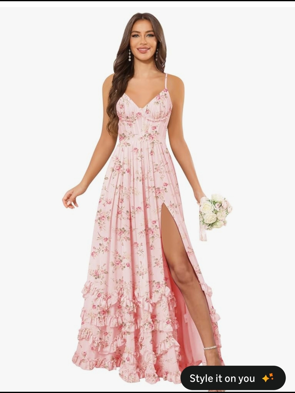 Women's Pink Floral Chiffon Dress